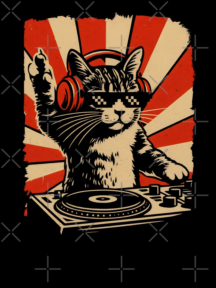 Funny Retro DJ Cat Music Lover by DemureArtsy