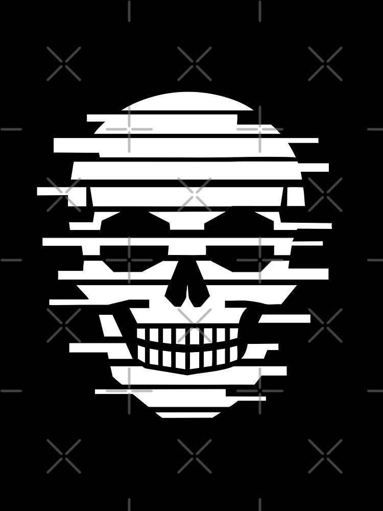 Minimal Glitch Skull T-Shirt – Clean Cyber Streetwear Design by quietvisualsco