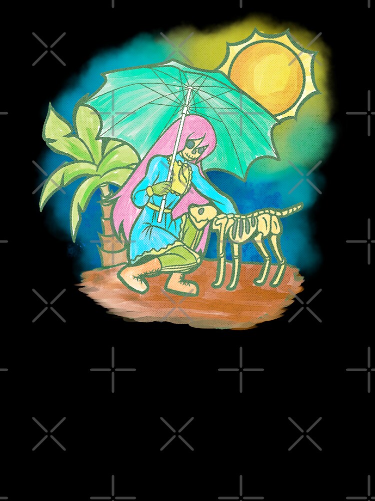 Pastel, Kawaii, Goth Girl with Skeleton Goth Dog and Parasol by madtoyman