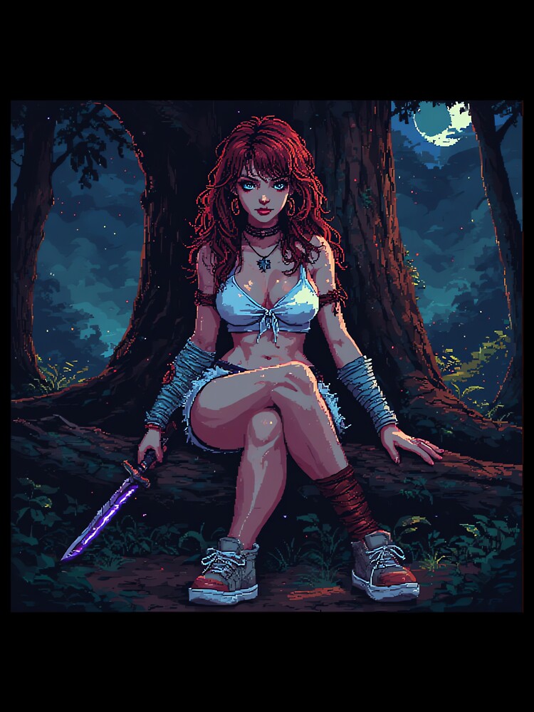 Retro Sexy Looking Girl In Forest Holding A Knive ( Dagger ) Red Hair by jimcaza