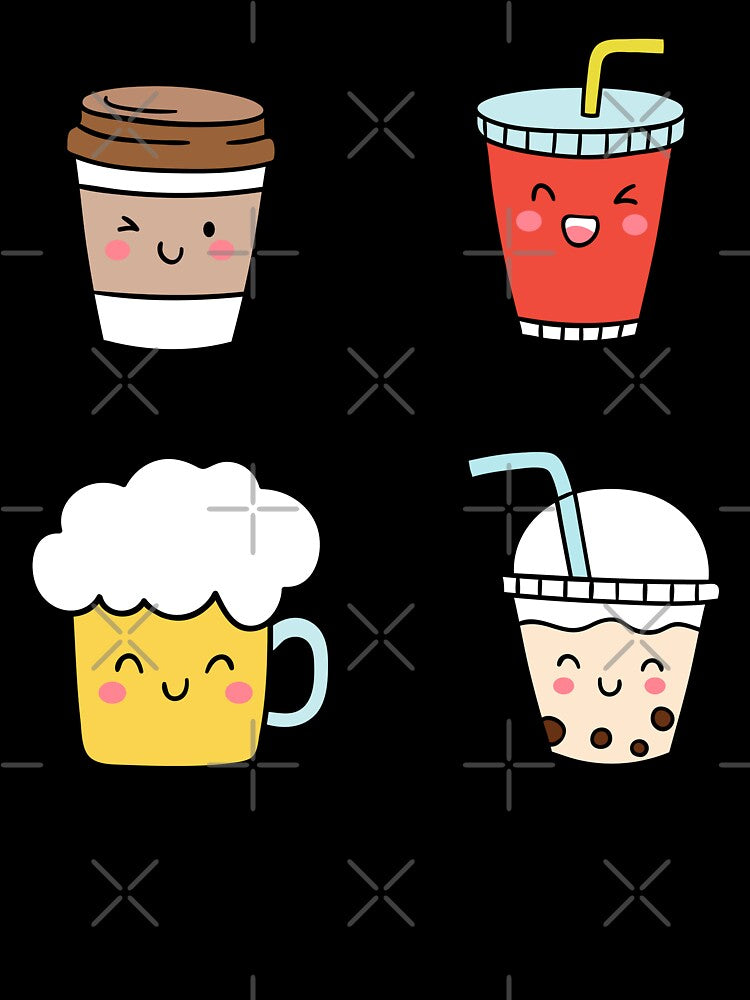 Cute Kawaii Drinks - Kawaii Coffee, Kawaii Milk, Kawaii Beer, Kawaii Soft Drink (Set of 4) by OFMdesigns
