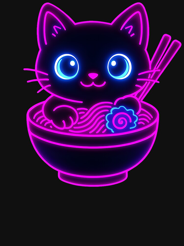 Neon Ramen Cat – Kawaii Cyberpunk Noodle Bowl Kitten (Vaporwave Glow) by Club Seal Prints