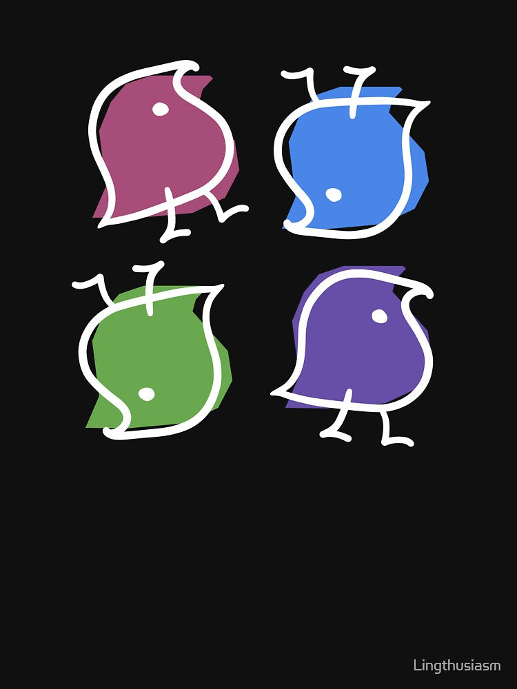 Wug print (multicolour on black) by Lingthusiasm