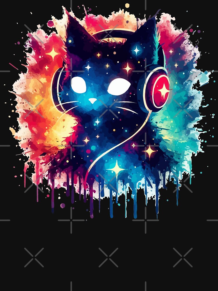 Cosmic Cat Headphones Cool Watercolor Galaxy Space Splash by TomFrontierArt