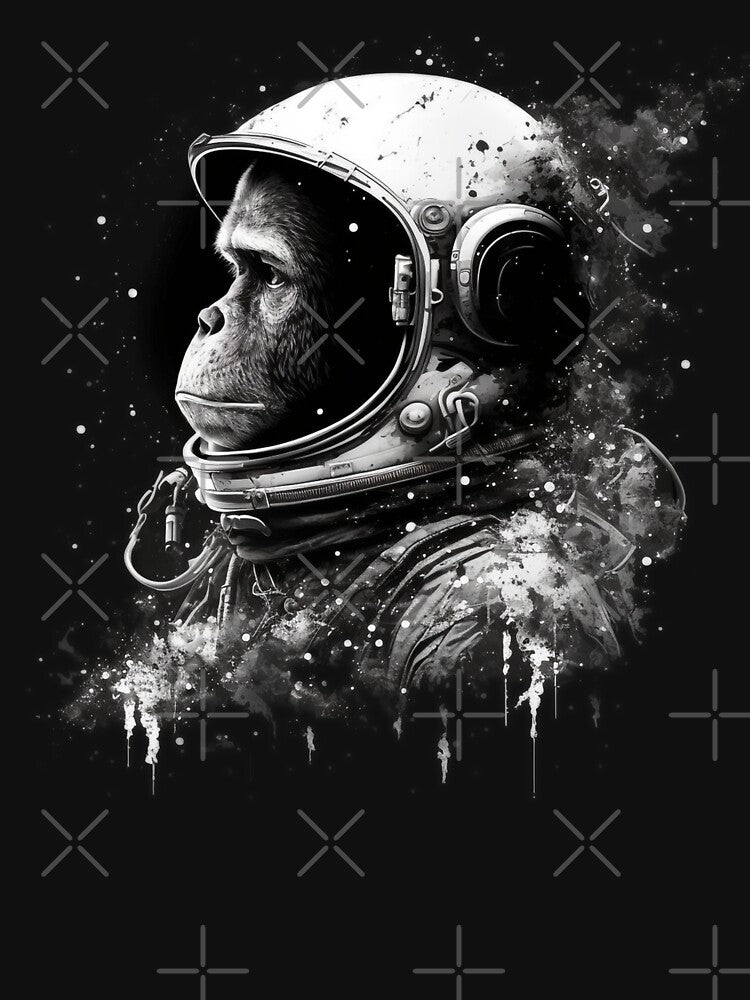 Space Monkey - Black and White Art by Top Seller ⭐⭐⭐⭐⭐ 5/5