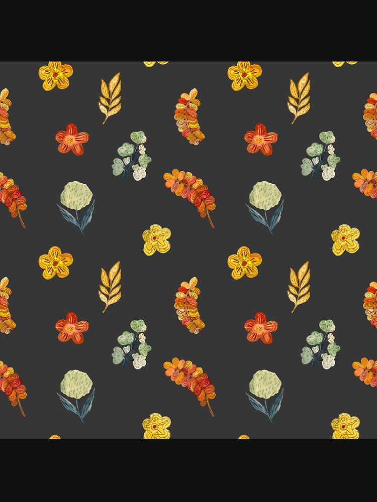 Flower red green orange simple seamless pattern grey by Yana Mustafina | Boho Soulful Designs