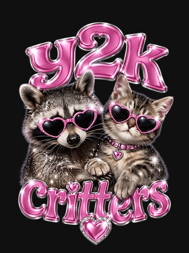 Y2K Glitter Raccoon & Cat T-Shirt | Sparkly Y2K Aesthetic by Ashley critters