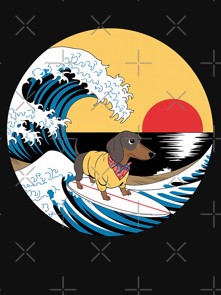 Funny Dachshund Dog Japanese Kanagawa Wave by FurryHavenPH
