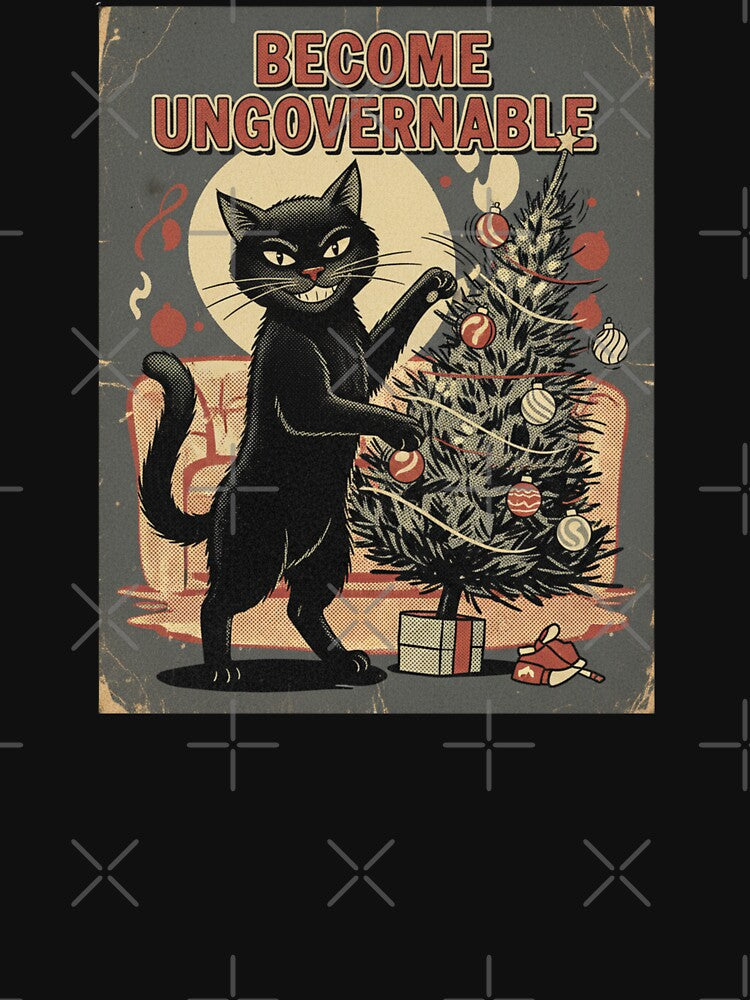 Become Ungovernable Cat – Funny Christmas Black Cat Vintage Halftone Tee by RDRdesign