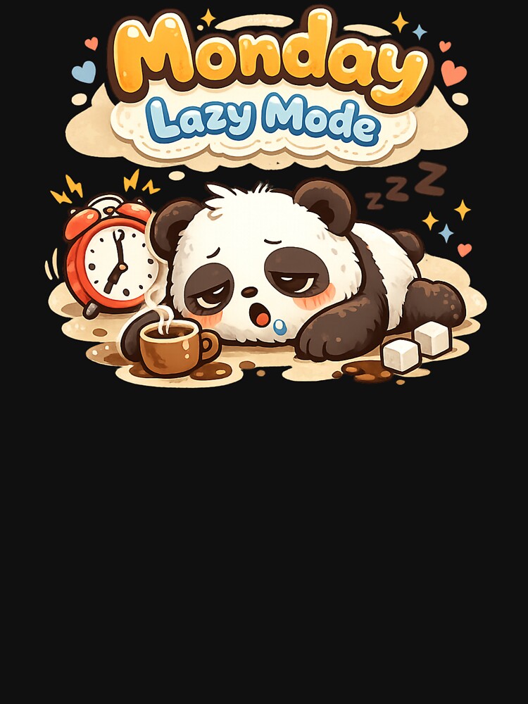 Cute Panda Monday Lazy Mode – Tired Panda Coffee Monday Mood T-Shirt by DarojadNR
