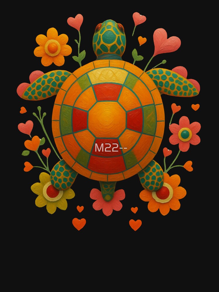 Colorful Folk Turtle with Flowers – Cute Boho Nature Design by M22--