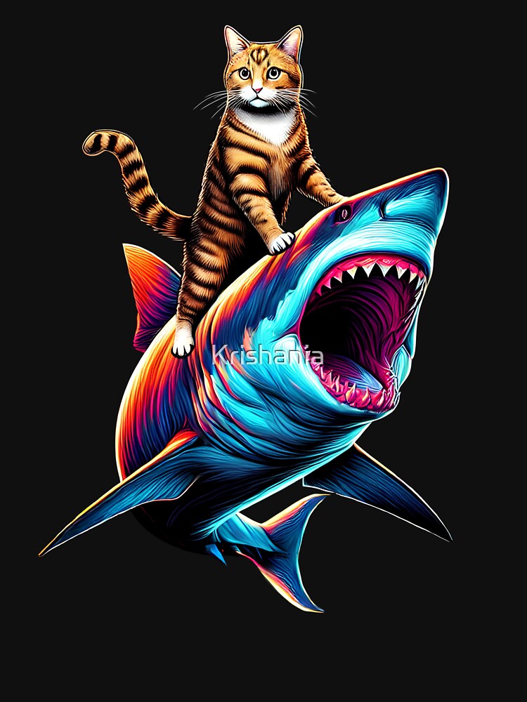 Funny Cat Riding Shark Kitten Lover by Kimberley King Art King Art