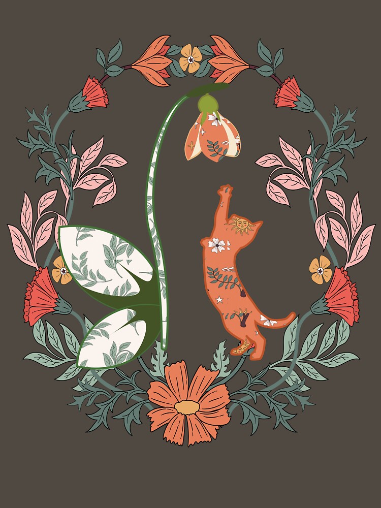 Boho Cat in Amid of Flowers: T-shirt by Vachala