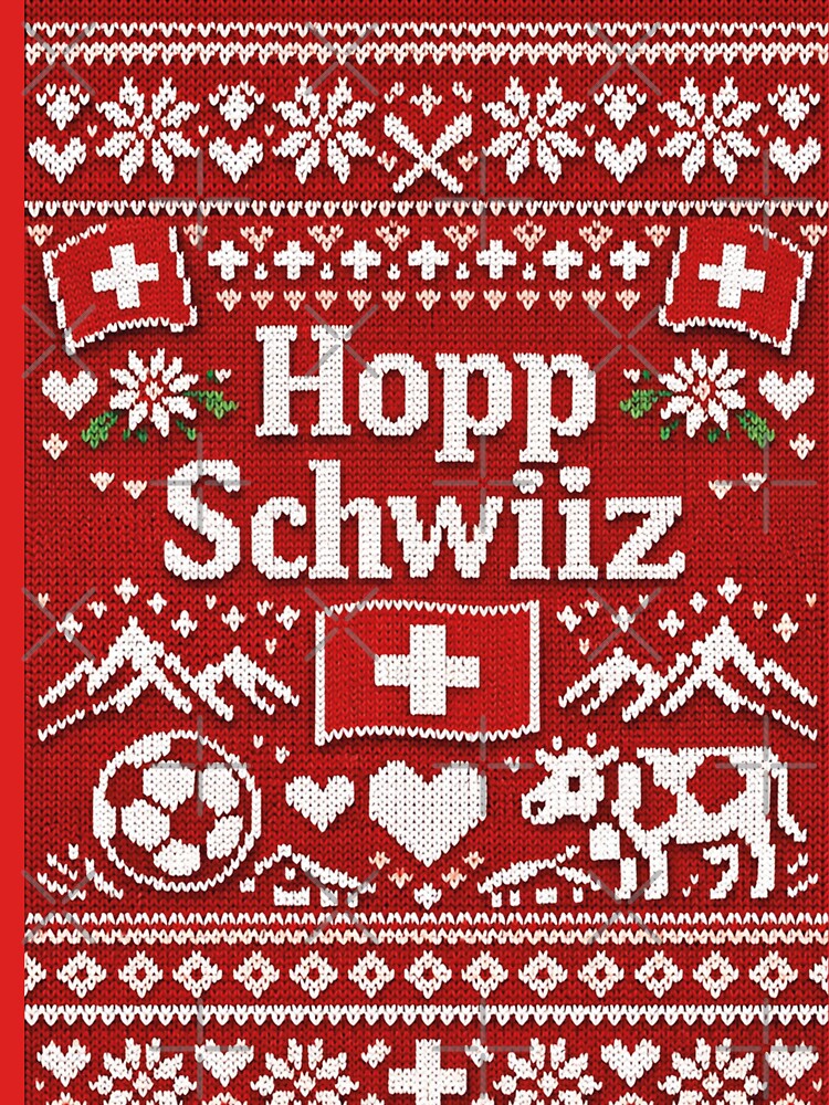 Hopp Schwiiz knitting design with cow and mountains by Mauswohn