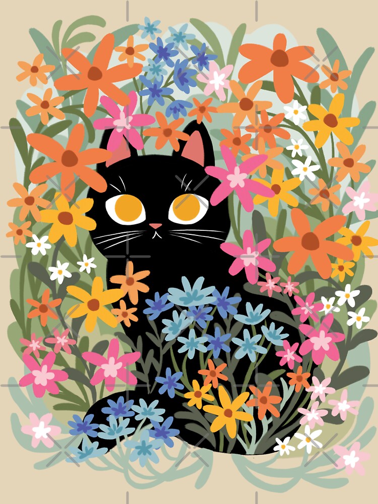 Black Cat in Flower Patch by michelledraws