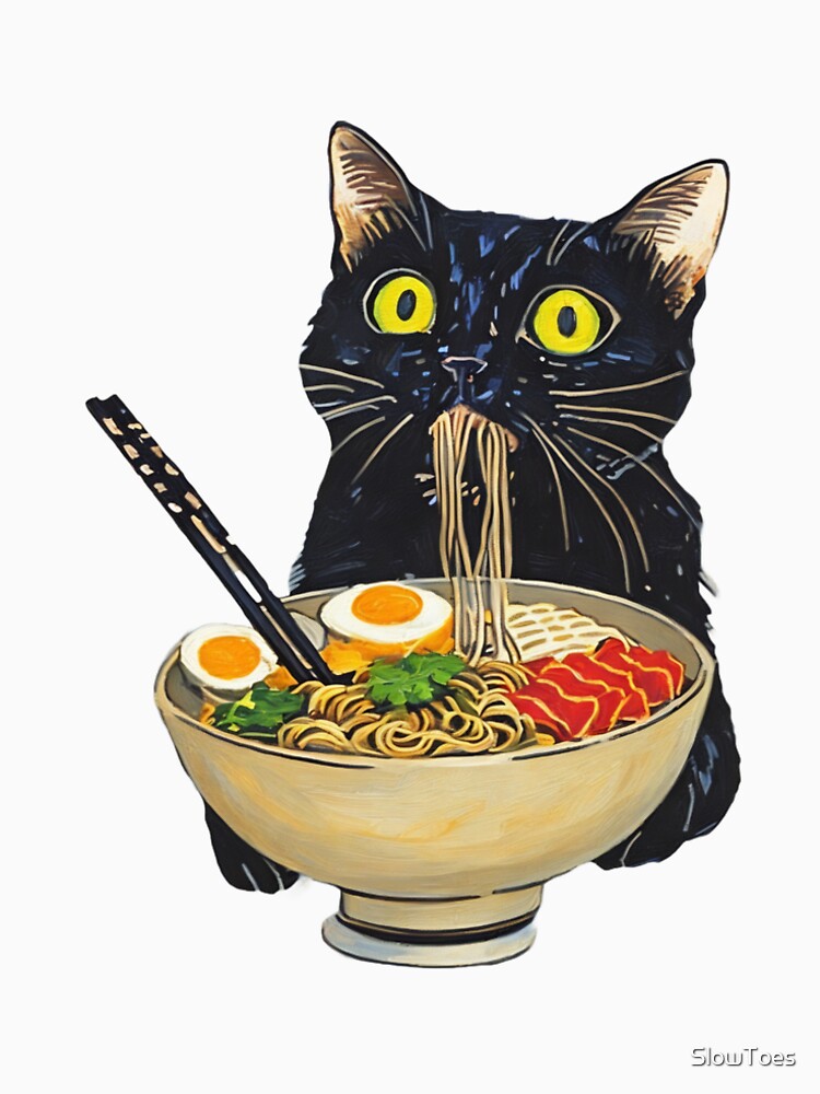 Black cat eating ramen by SlowToes