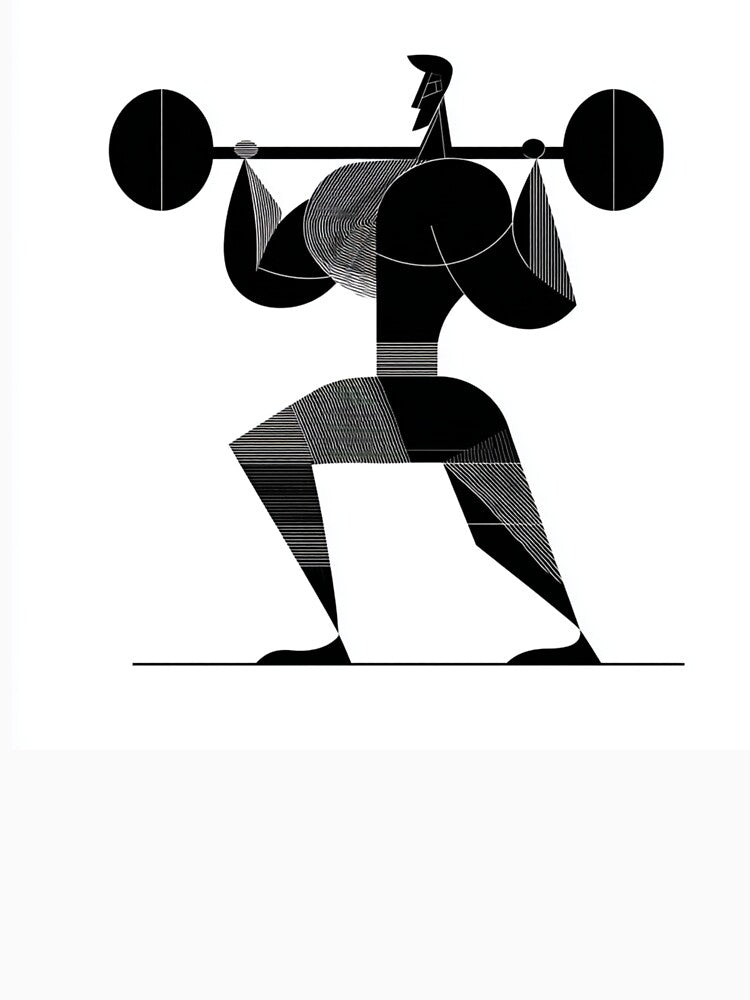 Bold Geometric Powerlifter Squat | Black and White Gym Art by TypoArtPrints