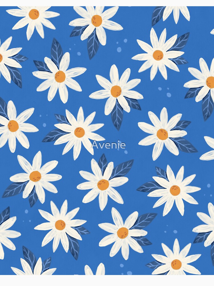 Boho Daisies Floral Print In Cobalt Blue by Avenie