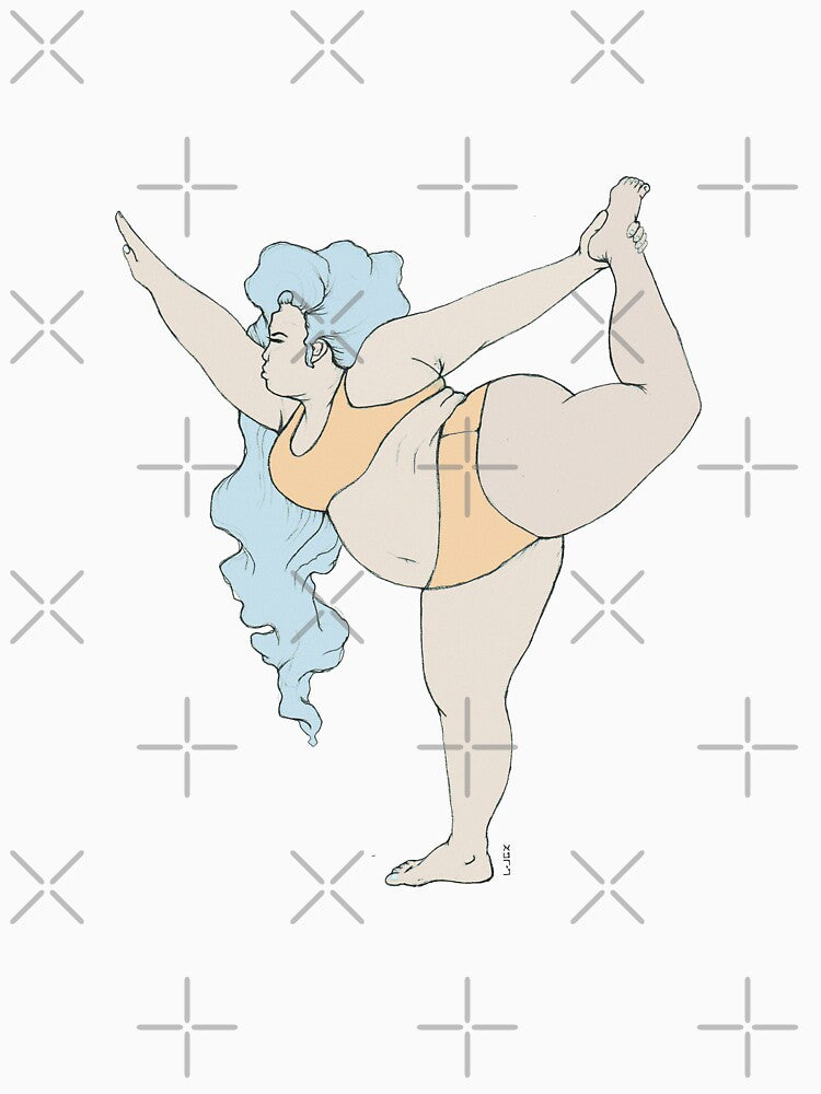 curvy blue hair woman practice yoga asana dancer pose by Pastelove
