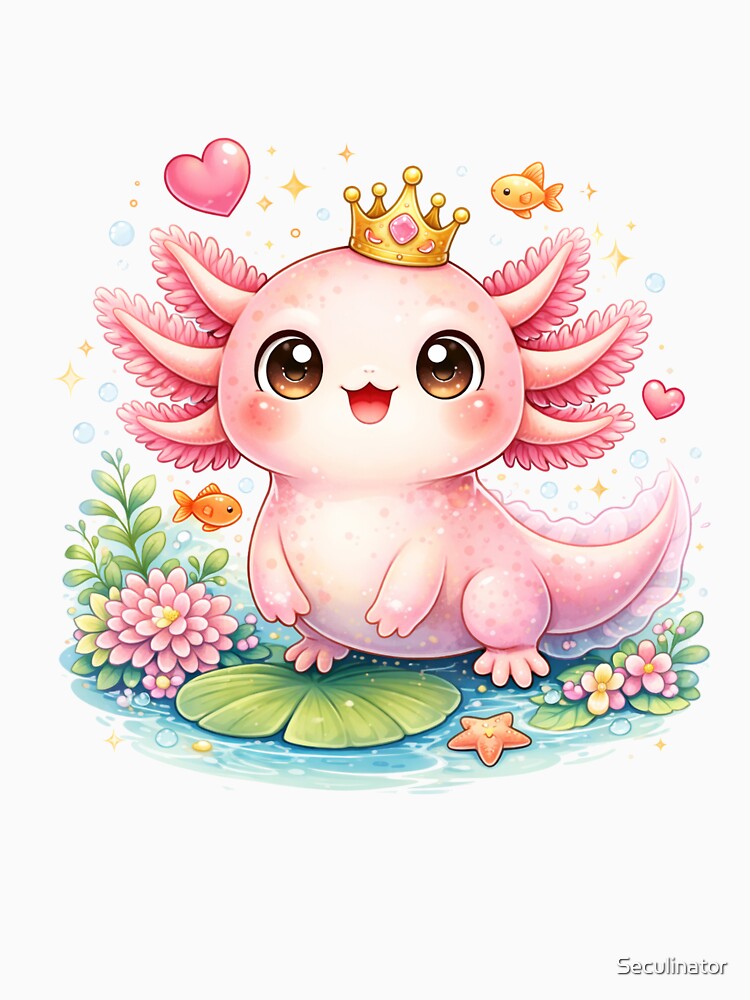 Cute Axolotl With Crown Kawaii Design by Seculinator