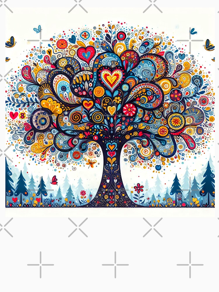 Scandinavian Folk Art Love Heart tree by heidiannemorris by FOLK ART FUSION by heidiannemorris