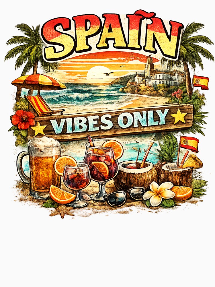 Spain Vibes Only T Shirt Beach Holiday Vacation Spain Summer Tee by PetsSounds