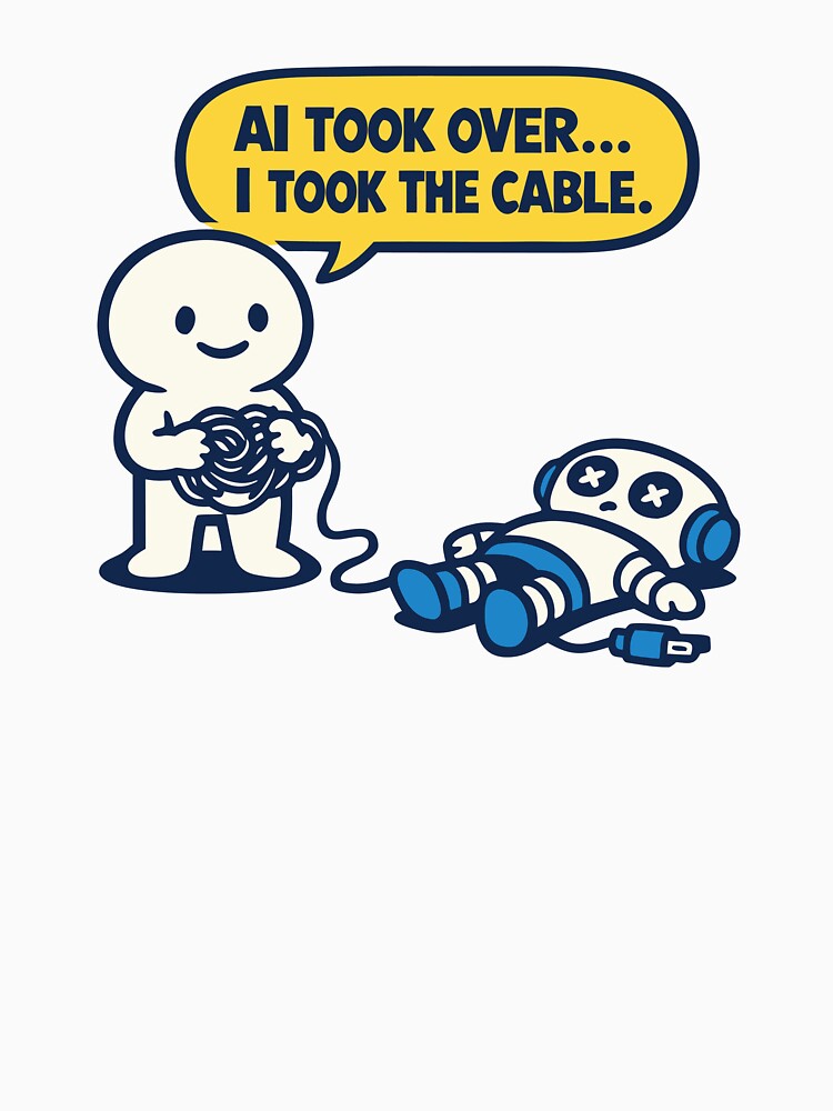 AI Took Over… I Took the Cable – Funny Tech Humor Design by PrintMastery