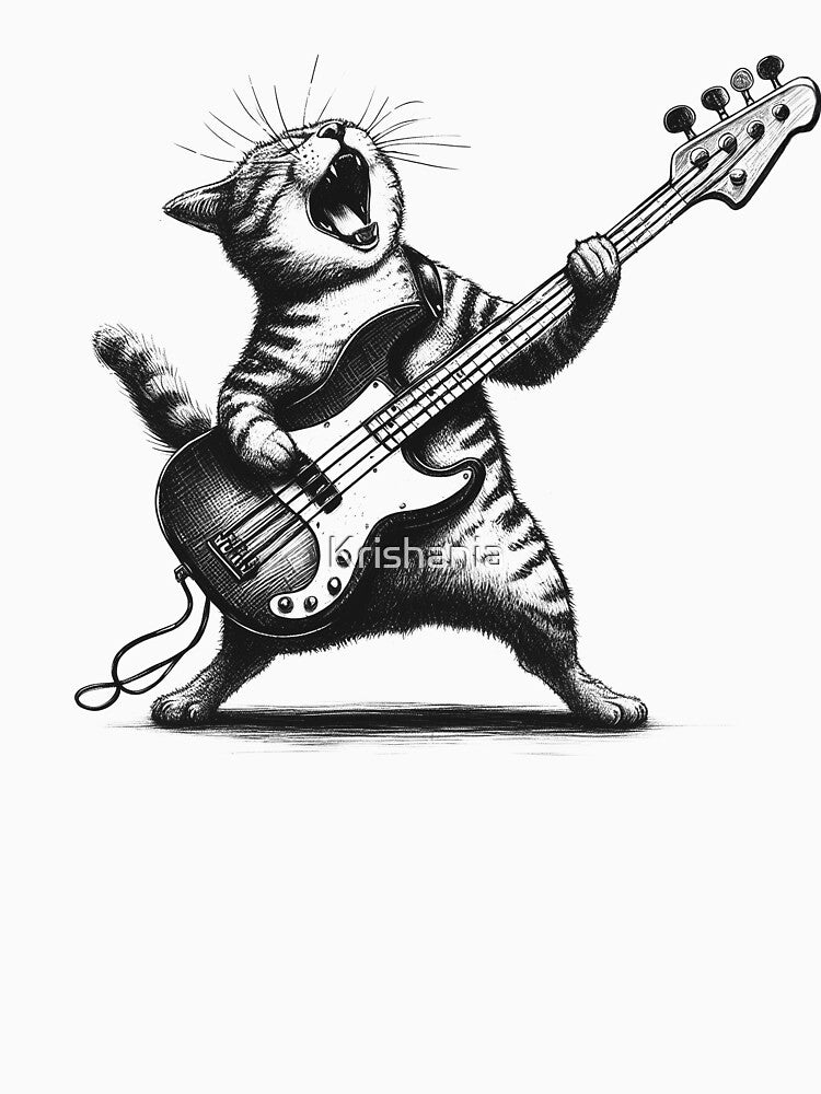 Cat Playing Bass Guitar Lover Cat Bassist by Kimberley King Art King Art