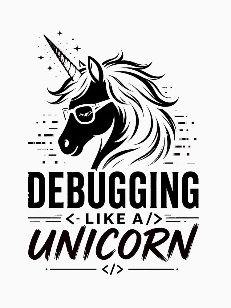 Debugging Like a Unicorn – Developer Humor Black by CtrlAltLaugh