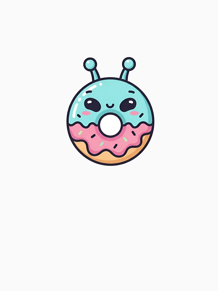 whimsical donut character with pink and blue frosting and sprinkles by VerizalShop