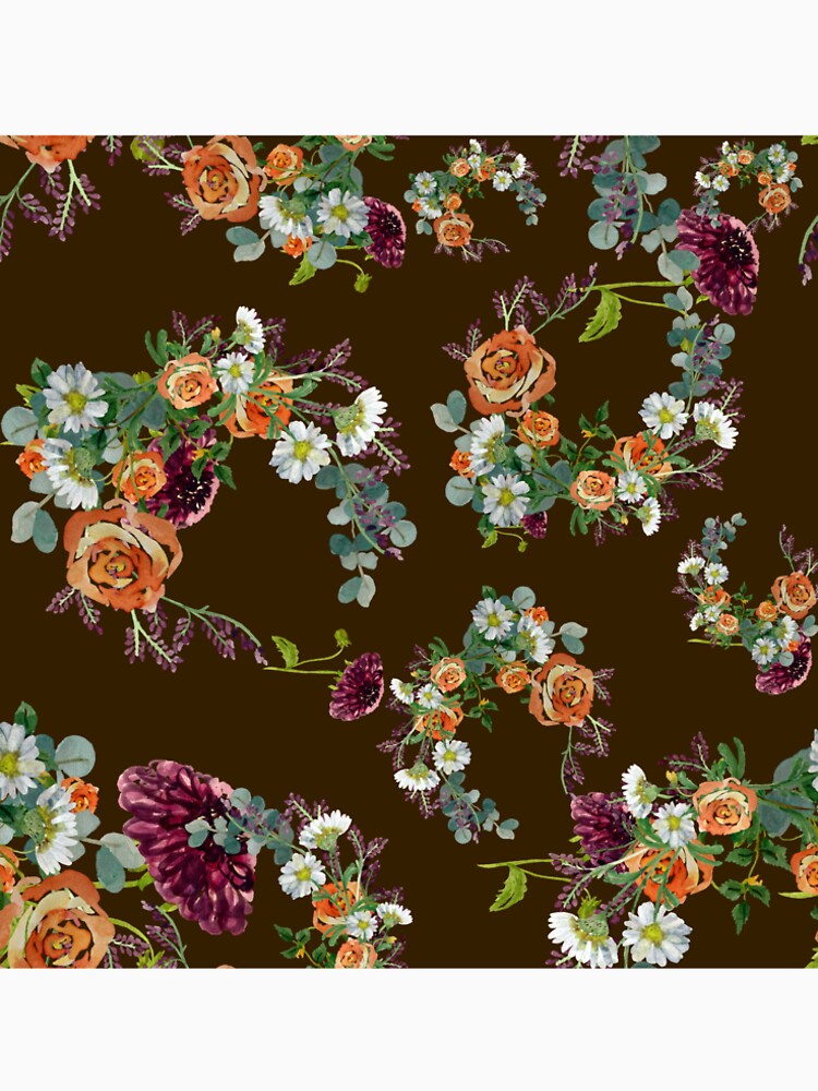 Dahlia red rose daisy pattern watercolor brown by Yana Mustafina | Boho Soulful Designs