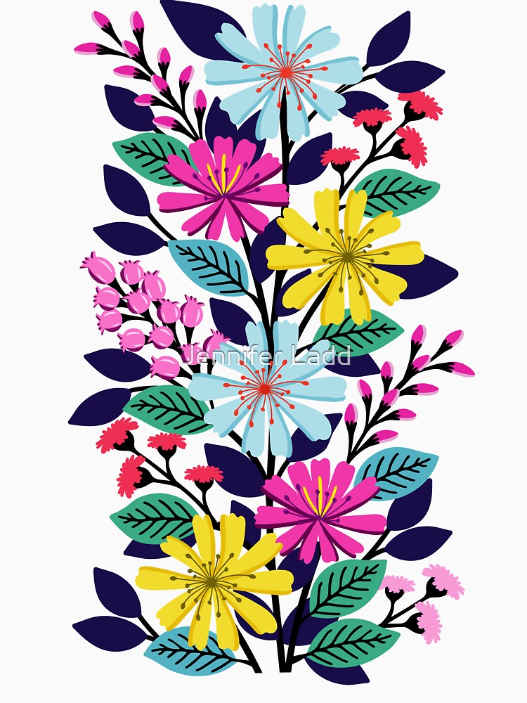 Boho climbing flowers in vibrant colors by Jennifer Ladd