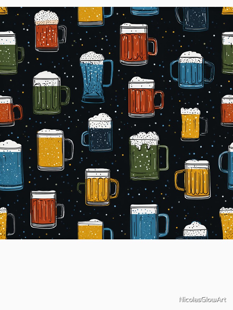Colorful Beer Mugs Pattern Hand Drawn Brew Lover by NicolasGlowArt