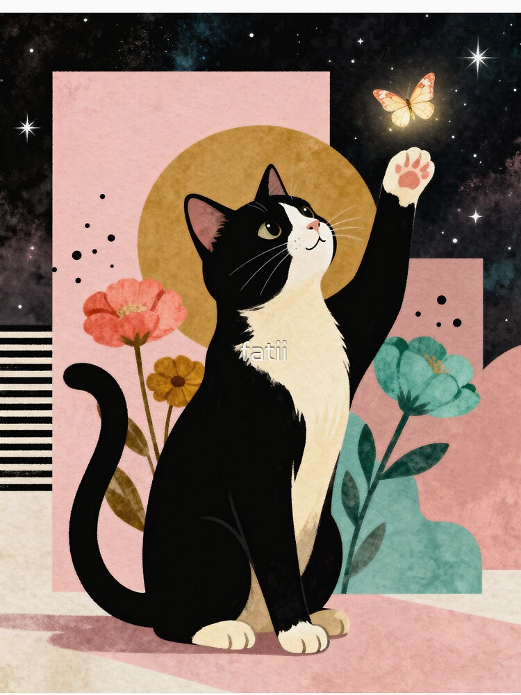 tuxedo cat with flowers by fatii