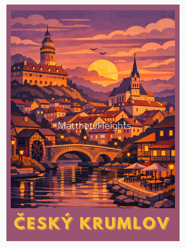 Český Krumlov Czech Republic Vintage Travel Art by MatthewHeights