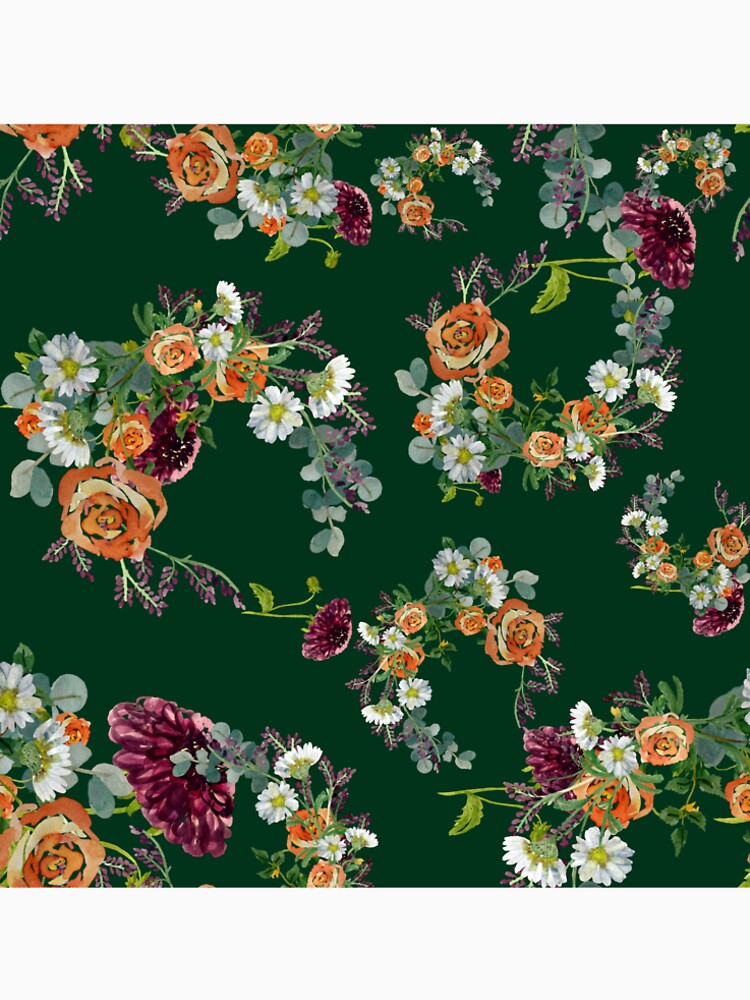 Dahlia red rose daisy pattern watercolor green by Yana Mustafina | Boho Soulful Designs