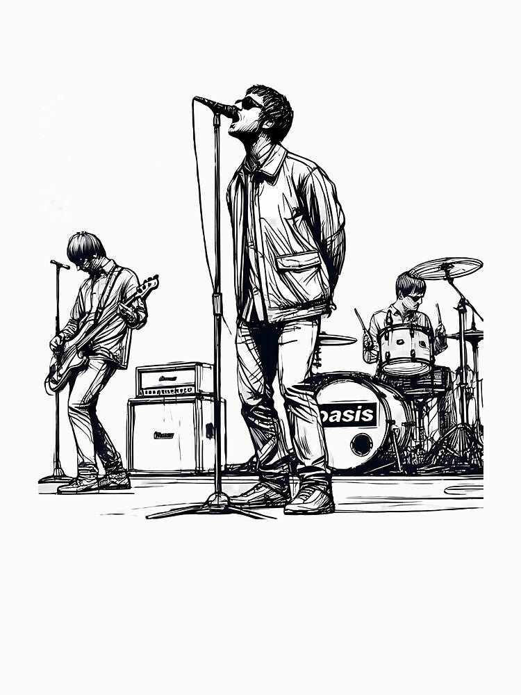 Minimalist Line Art Of Oasis Performing Retro Britpop Band Design by Anaisdemir