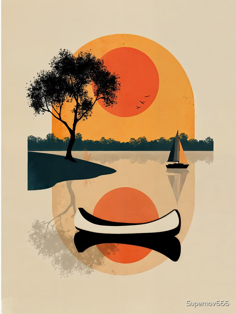 Wall Art - Postcard - Sunset Serenity with Sailboat and Reflections by ForeverPrintsOK