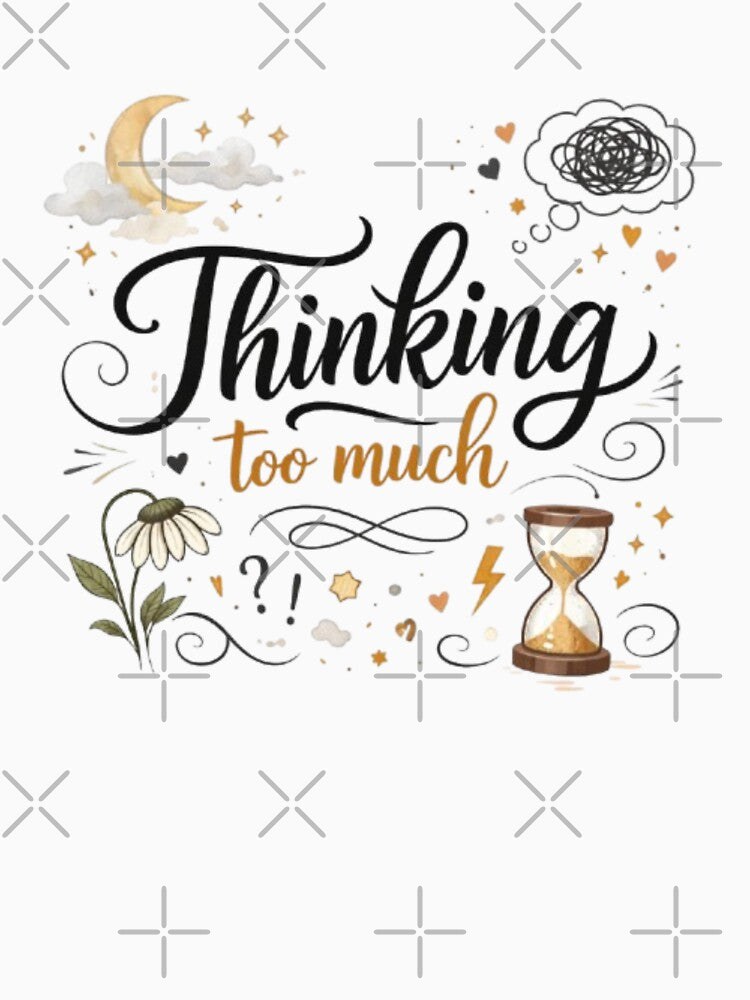 Thinking Too Much – Minimal Aesthetic Mental Health Quote Design by Sanika arts