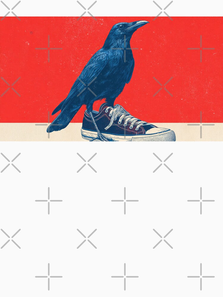 Crow standing on shoe in red scene by anytka