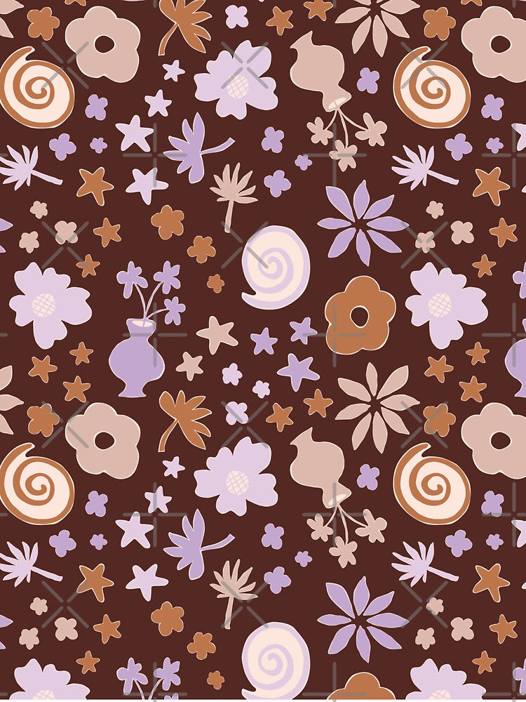 Boho Pastel Lilac Purple Beige Brown Flower Pattern Girls Room by blomastudios