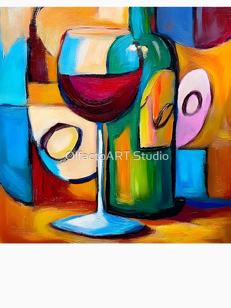 Vibrant Wine Bottle and Glass - Bold Abstract Composition with Rich Color and Dynamic Modern Energy by OlfactoART Studio