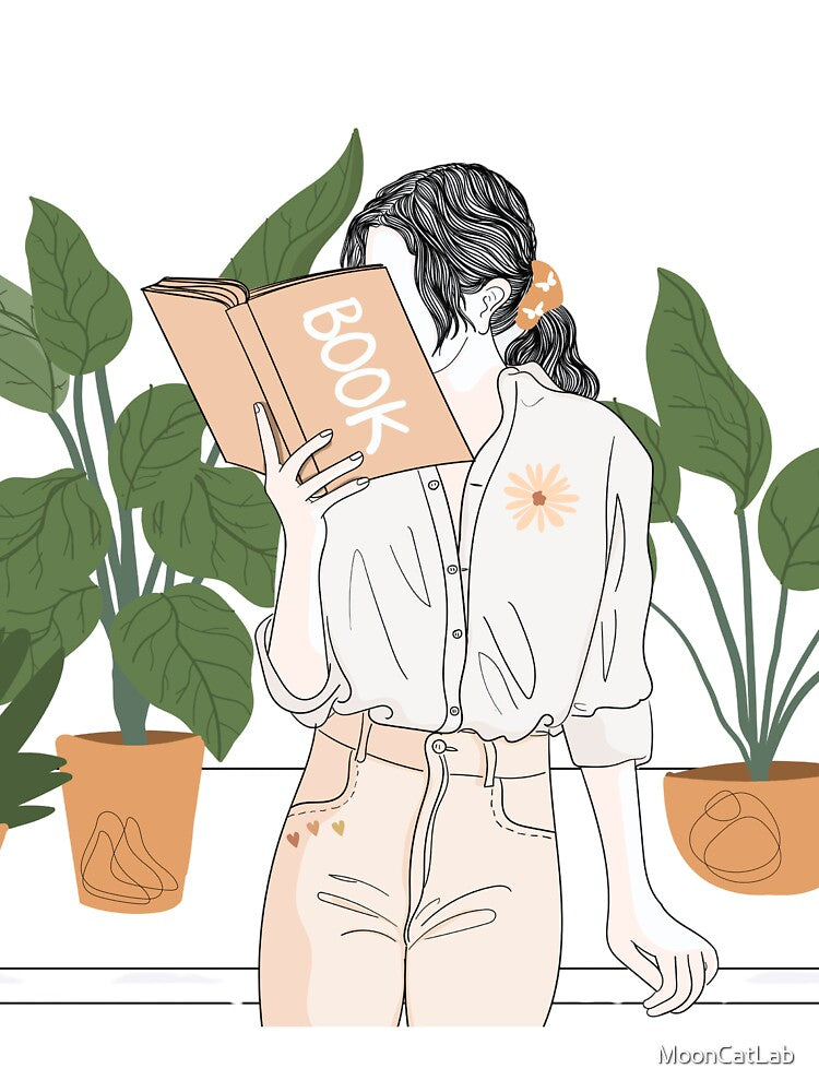 Boho Woman reading a book by MoonCatLab