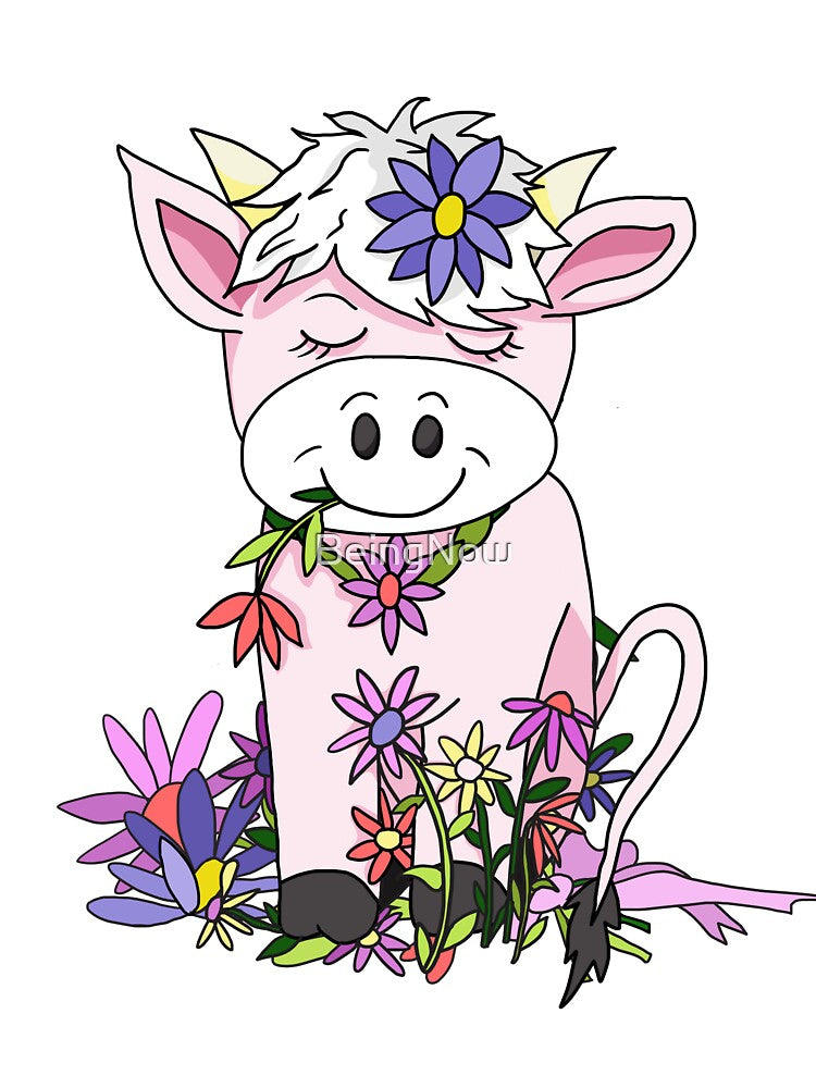 cartoon cow with flowers by BeingNow