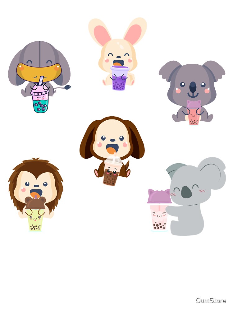 Kawaii Animal Boba Tea cute elephant rabbit koala monkey lion by 0umStore