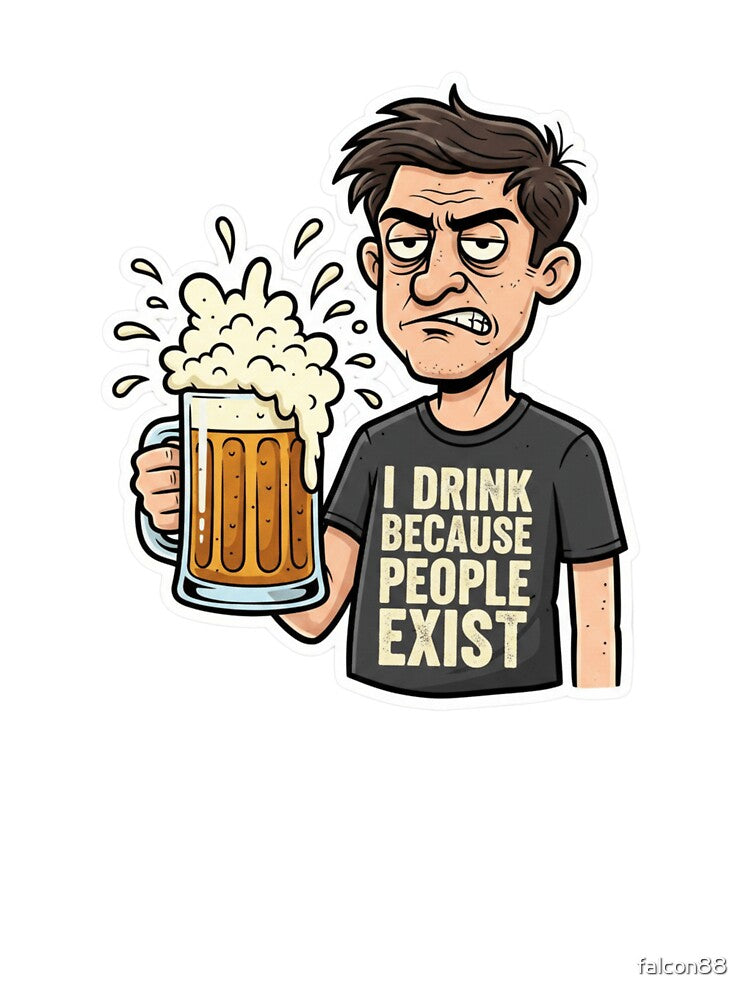 I Drink Because People Exist – Dark Humor Beer Shirt by Imaginarium of Chaos falcon88