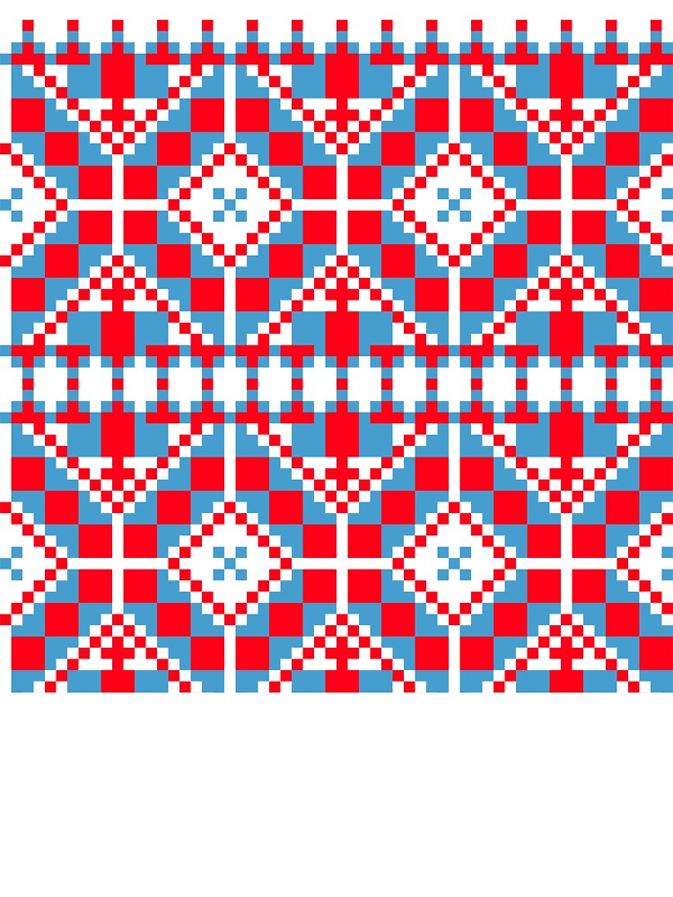 Red and Blue Pixel Folk Pattern - Retro Geometric Embroidery Aesthetic by KostekArtShop