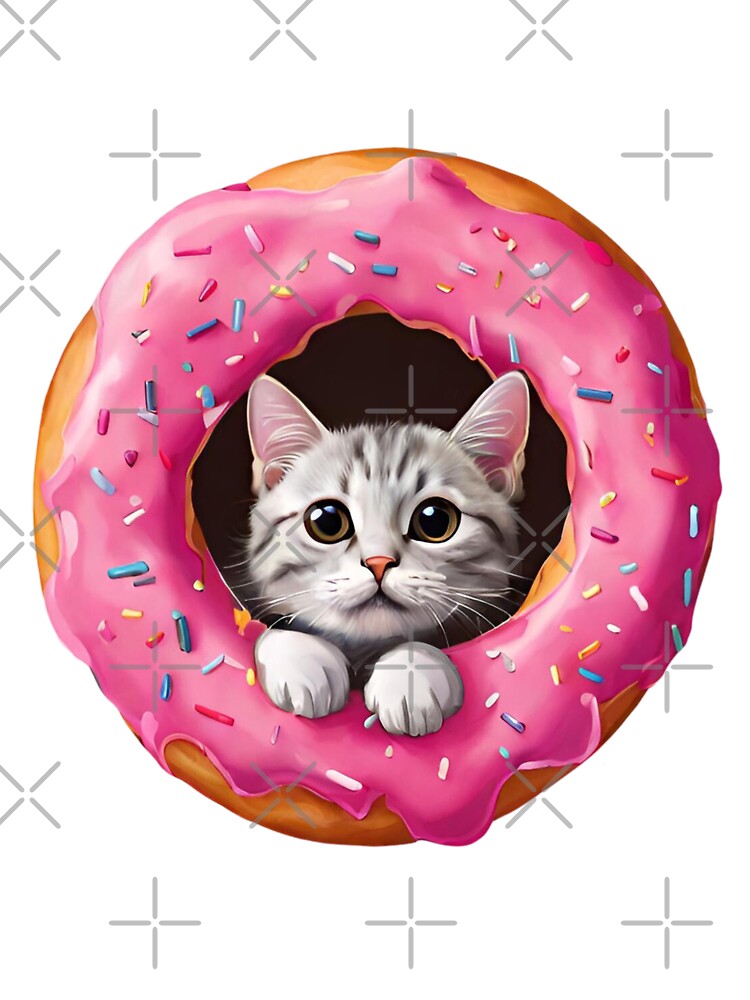 Cute Cat Looking Through Pink Donut by silviaol