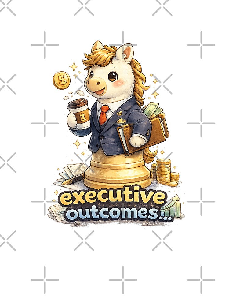 Executive Outcomes Kawaii Chess Art – Funny CEO Horse Chess Piece Business Cartoon Illustration by Paws-nd-Prints
