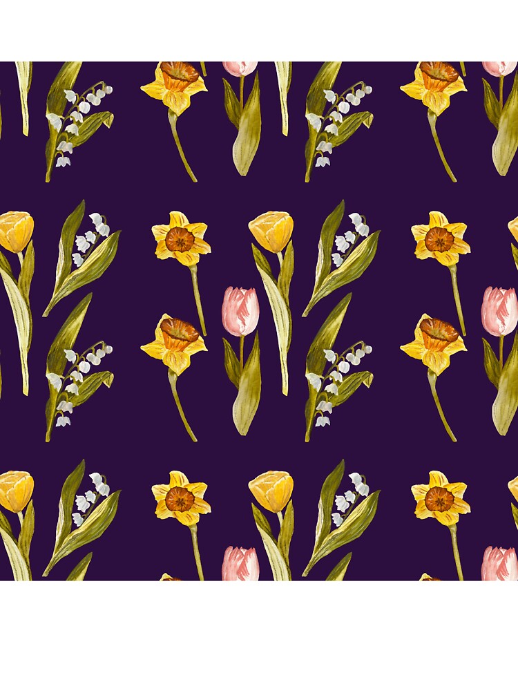 Daffodil tulip snowdrop Easter a seamless pattern violet by Yana Mustafina | Boho Soulful Designs